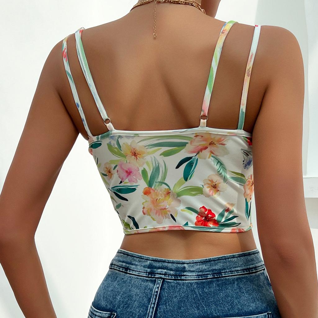 Blomstertrykt formet fiskebeinvest Diamond Top Mote Undertøy Undertøy Dame Sexy Kostymer Korsett Tank Top