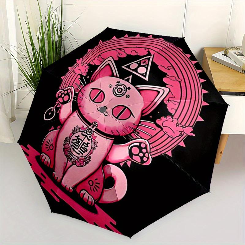 1pc Pink Cat Mandala Automatic Umbrella High Quality Canopy, Portable Folding Umbrella With, Ideal Gift for - Travel, Everyday, Formal Events, Stylish