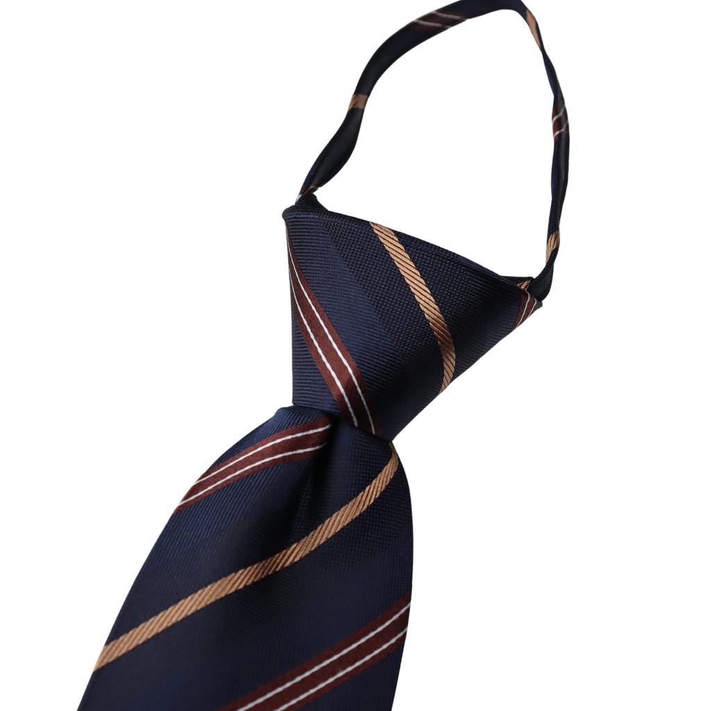Michiko London Designer Stylish Silk Zipper No Tie Easy To Wear One-Touch Necktie, Gift, Tie, Required, (MKZP-23-A Navy)