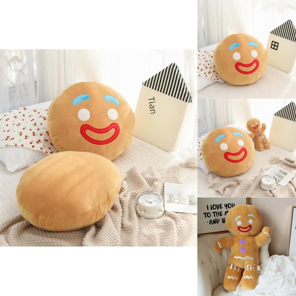 Cartoon Gingerbread Man Plush Pillow Soft Cushion With Embroidery For Kids Room Decor