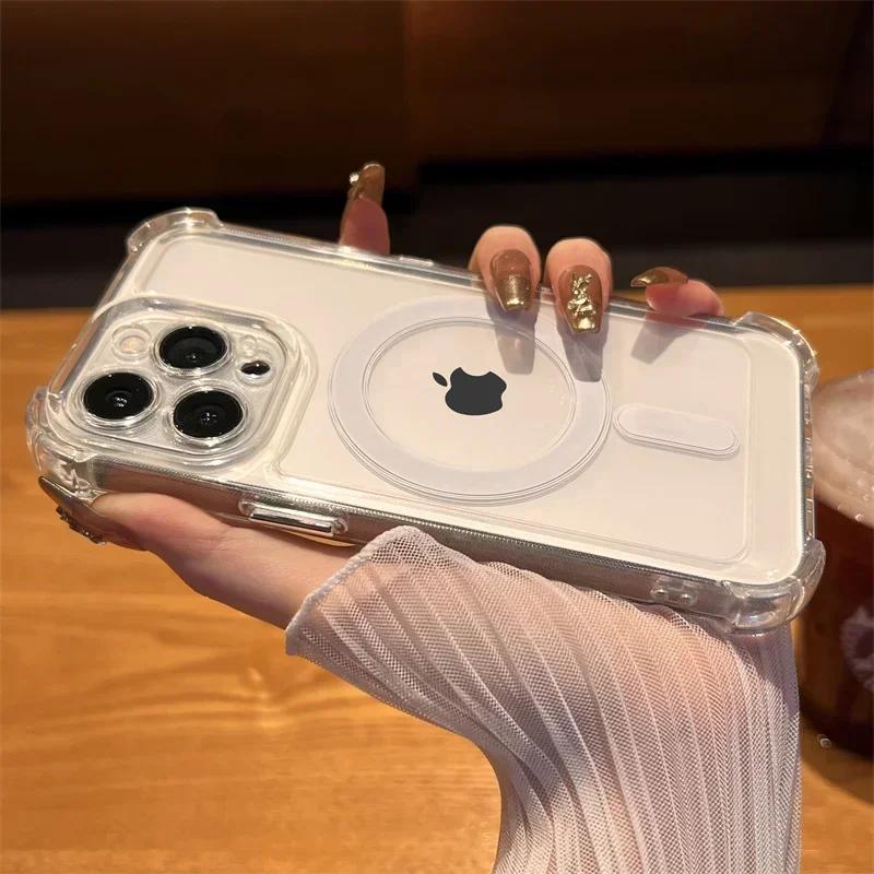 Shockproof Transparent Magnetic Phone Case For iPhone 16 15 14 13 11 12 Pro Max Plus For Magsafe Wireless Charger Acrylic Cover