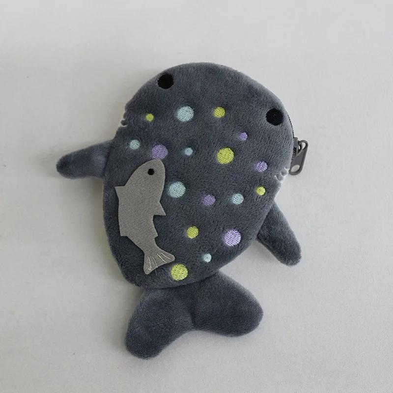 Portofel Multicolor Drăguț de Pluș în Formă de Pește pentru Monede Femei Rechin Bani Card Chei Căști Portmoneu pentru Lucruri Mici Pungă cu Fermoar Cadou pentru Copii