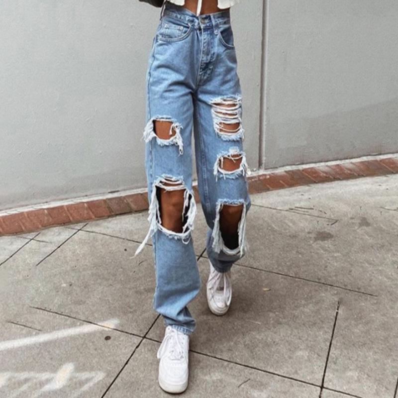 High Waist Wide Leg Ripped Jeans for Women - Slimming and Trendy