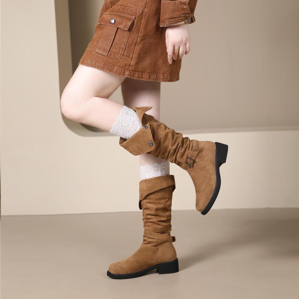Women's Over-the-Knee Cowboy Slouch Boots - 2025 Autumn/Winter, Chunky Heel Long Knight Boots