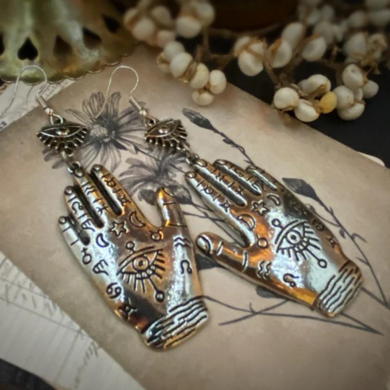 Bohemian Hand of Hamsa Earrings for Good Luck,Large Hand of Fatima Earrings,Evil Eye Astro Signs HandEarrings,Gothic Boho