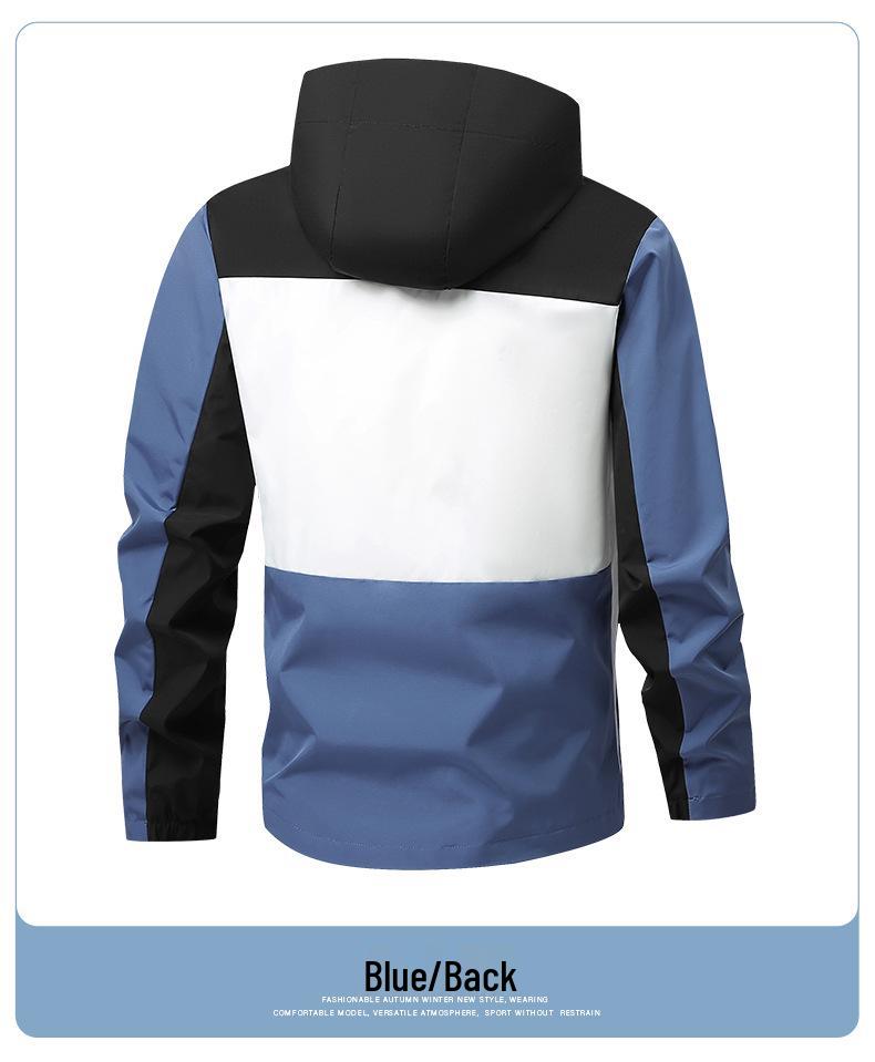 Men's European Size Hooded Jacket - Spring/Autumn, Casual, Breathable, Color Block Fashion, Trendy.