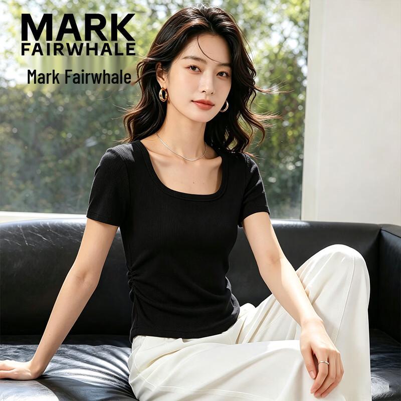 MARK FAIRWHALE Women s Square Neck Slimming Side Ruched Cropped T-Shirt XL чёрный