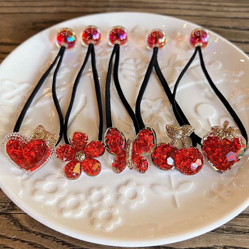 2PCS New Lovely Red Butterfly Girls Elastic Hair Bands Hair Accessories Children Hair Ties Baby Headwear