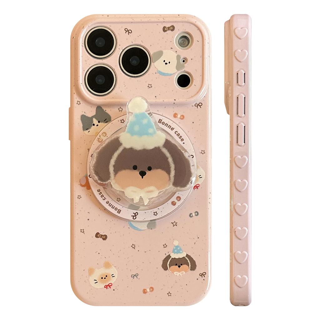 Cartoon graffiti puppy magnetic suction bracket is suitable for 17 Apple 17promax mobile phone case iphone16 soft 15 generation