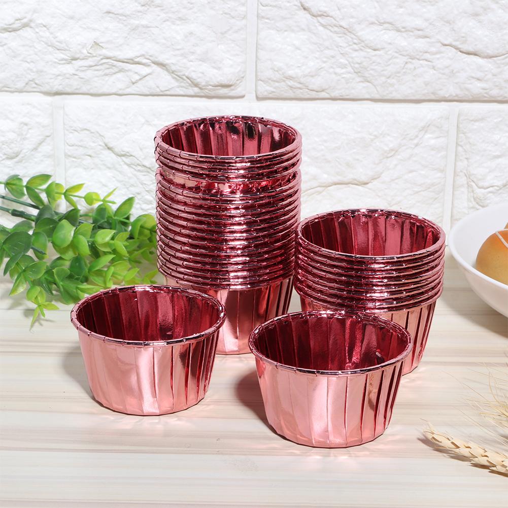 50 Stück Doppelseitige Gerollte Papierbecher Hitzebeständige Gebäck Backen Kuchenbecher für Muffin Kuchen(Rose