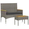 2 Seater Garden Bench with Cushions and Table Grey Poly Rattan
