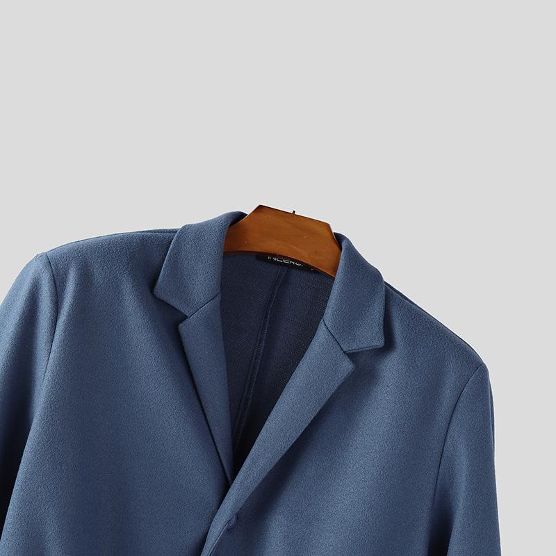 INCERUN Winter Autumn Men Long Sleeve Long Coat Belt Waist Casual Woolen Overcoat