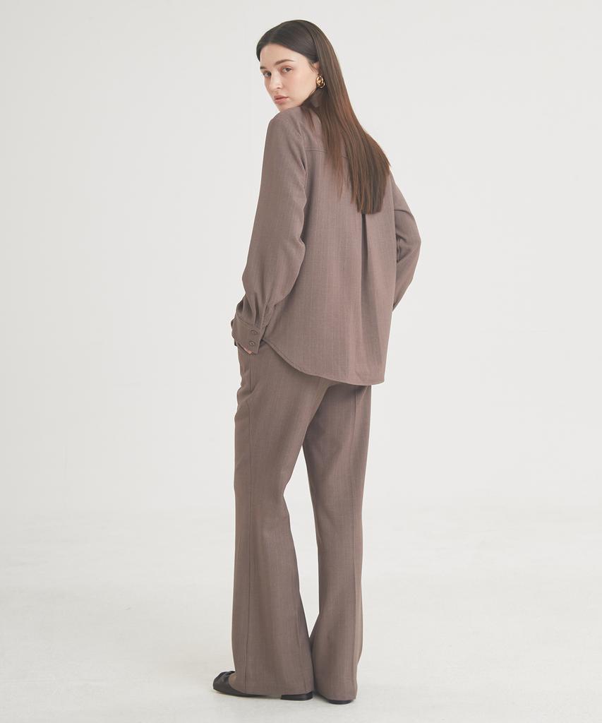 THEFRHT Wool Stripe Pintuck Shirt (Brown)