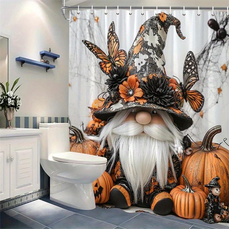 1Pc Halloween Witch Hat And Butterfly Pumpkin Shower Curtain - Machine Washable, Polyester Fabric For Bathroom Decoration