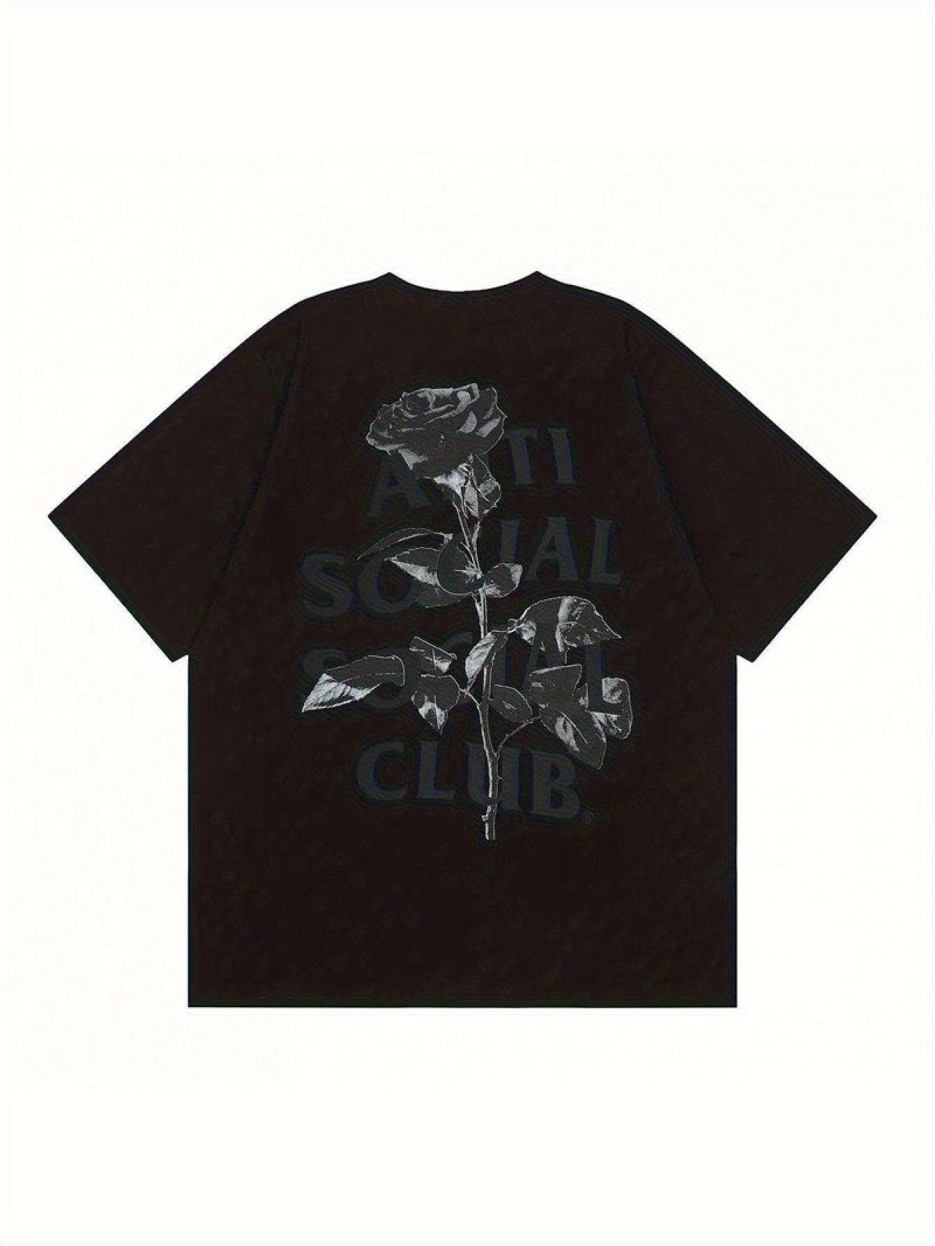 

1pc Luxury Vintage Streetwear T-shirt - Oversized Unisex Cotton Crew Neck Short Sleeve Tee with Artificial Social Club Rose Print S