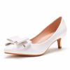 Bride Wedding Dress Pointed Toe Single Shoes Thin Heel Medium Heel Single Shoes Bow Pointed Toe Shoes Foreign Trade Large Size White Wedding Shoes