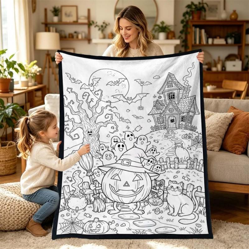Kids Coloring Blanket Family DIY Painting Activity Gift Animal Themed Soft Throw