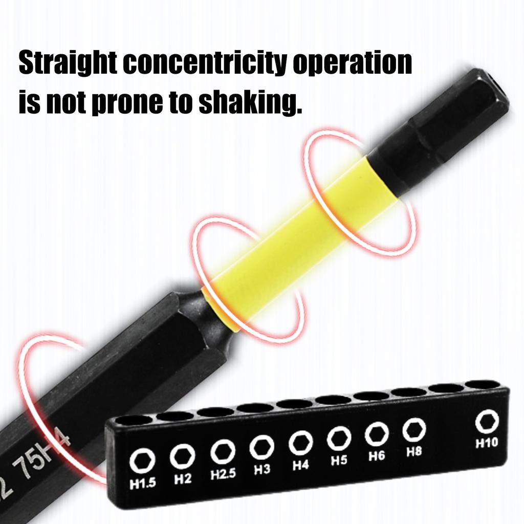 9Pieces Magnetic Tip Long Hex Head Allen Wrenches Drill Bit Set H 1.5 To H10 Impact Screwdriver Bit with 1/4Inch Shank