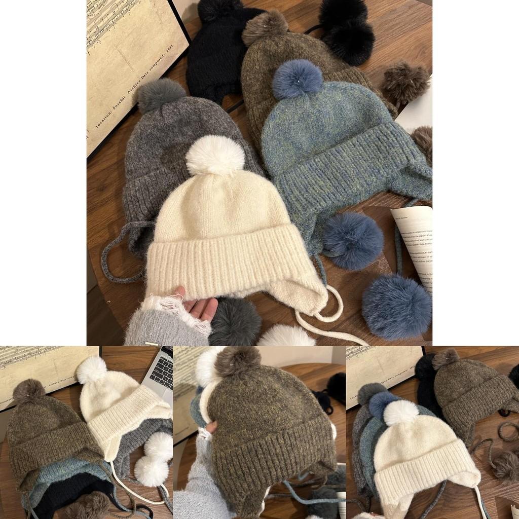 Gemütliche Strickmütze für Damen Wintermode Wärme Niedliches Rundes Oberteil Design