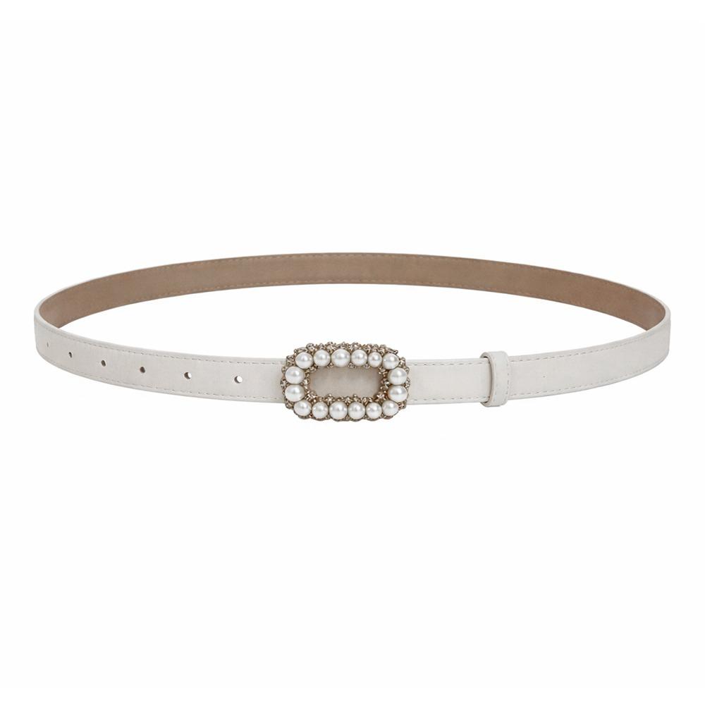 

Rhinestone Pearl Decorated Women s Waist Belt Single Circle Pin Buckle Black White Waistband Thin Waist Strap Dress Accessory