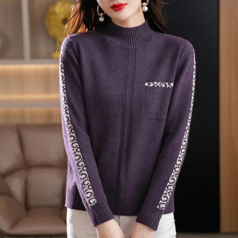 Maglioni Caldi Vintage a Collo Alto Primavera Autunno da Donna Pullover a Manica Lunga da Signora Top Base Maglieria