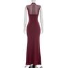 European & American Women's Spring/Summer 2026 Elegant High Neck Sleeveless Slim Fit Long Ruffled Mesh Dress