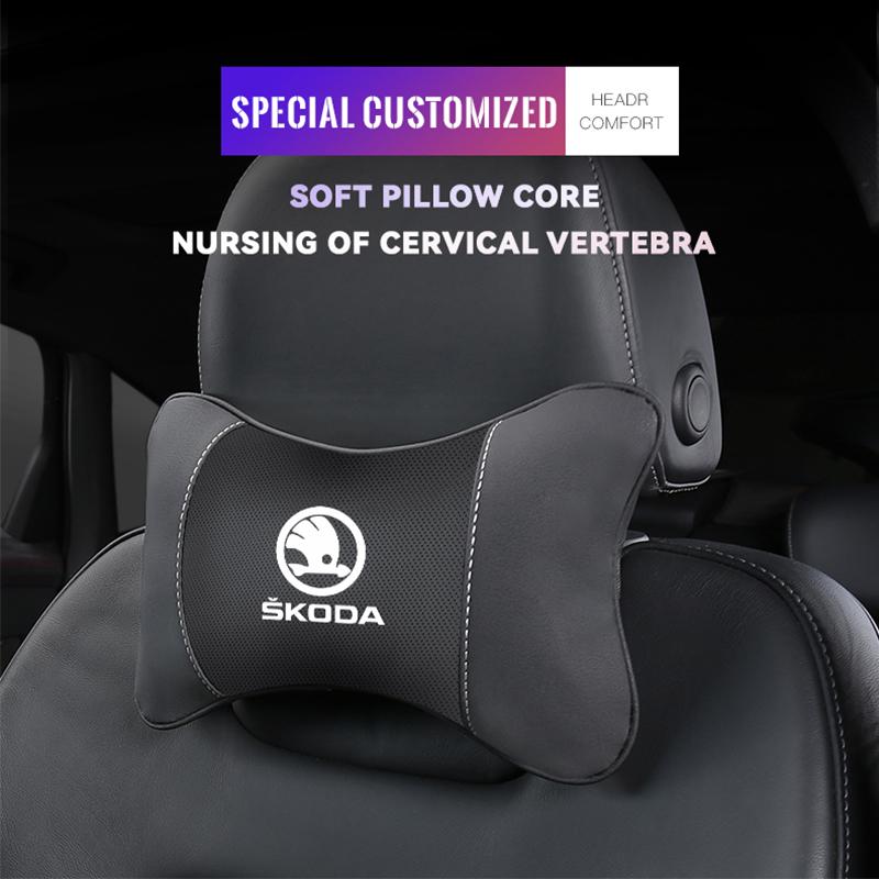 wbglh0 1Pcs Car Seat Headrest Auto Logo Neck Pillow For New Skoda Octavia Kodiaq Fabia Superb Karoq Yeti Rapid Mk3 Vrs Kamiq Derivati