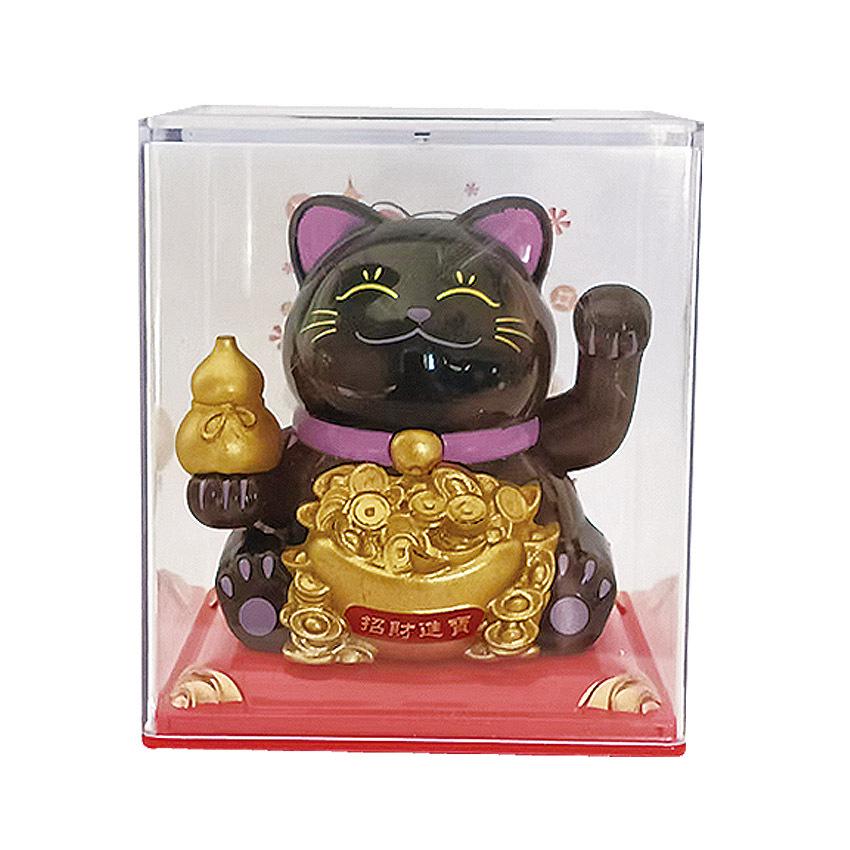 Y Solar Fortune Cat Waving Hand Ornament: Light-Powered Decor for Car, Living Room, or Office Desk