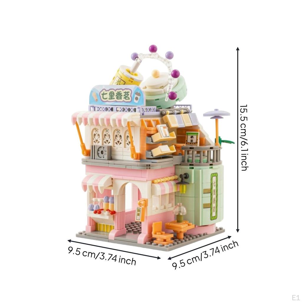 Milk Tea Shop Model Pastel Cityscape View Building Blocks Detailed for