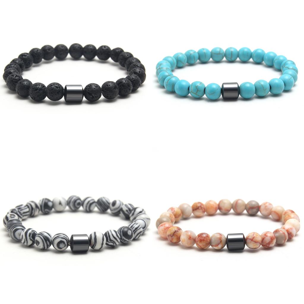 Geometric Black Dandan Stone Lava Rock Tiger Eye Beaded Bracelet With Elastic Cord For Men And Women