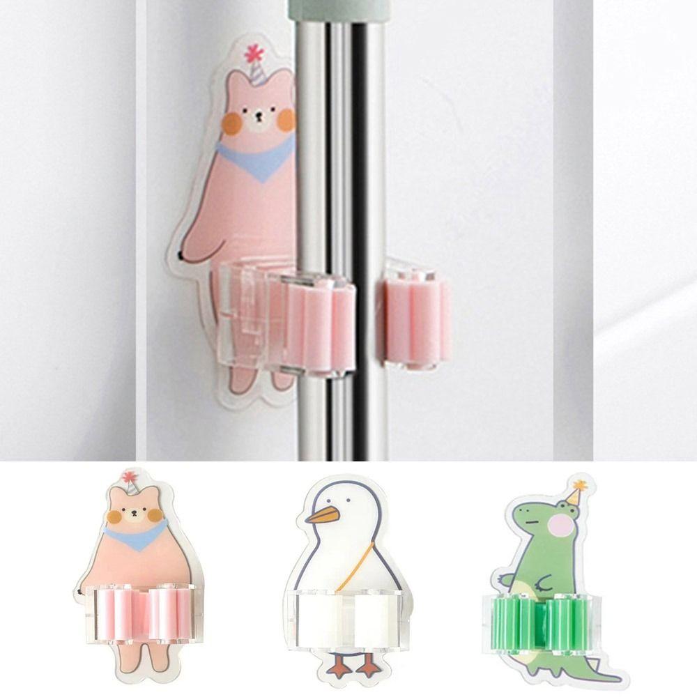 Wall Mounted Cartoon Broom Hanger Punch-free Mop Holder Clip Lovely Mop Broom Storage Hook Kitchen