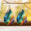 Bohemian Wooden Water Drop Earrings Elegant Rainbow Tree Of Life Willow Tree Teardrop Earring Double Sided Colorful Earrings