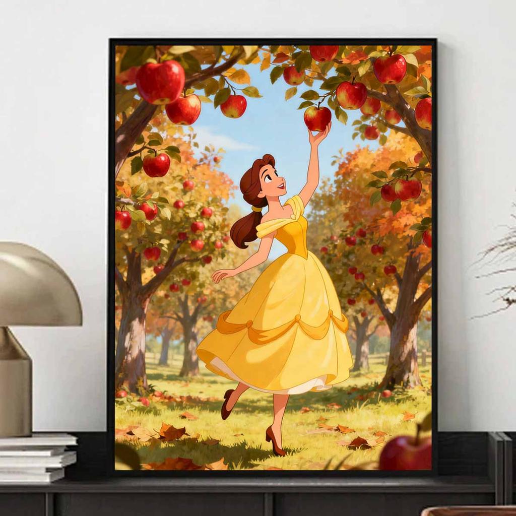 Disney Belle Picking Apples Diamond Art Painting Kit 5D Handmade Diy Diamond Painting, Home Wall Decoration