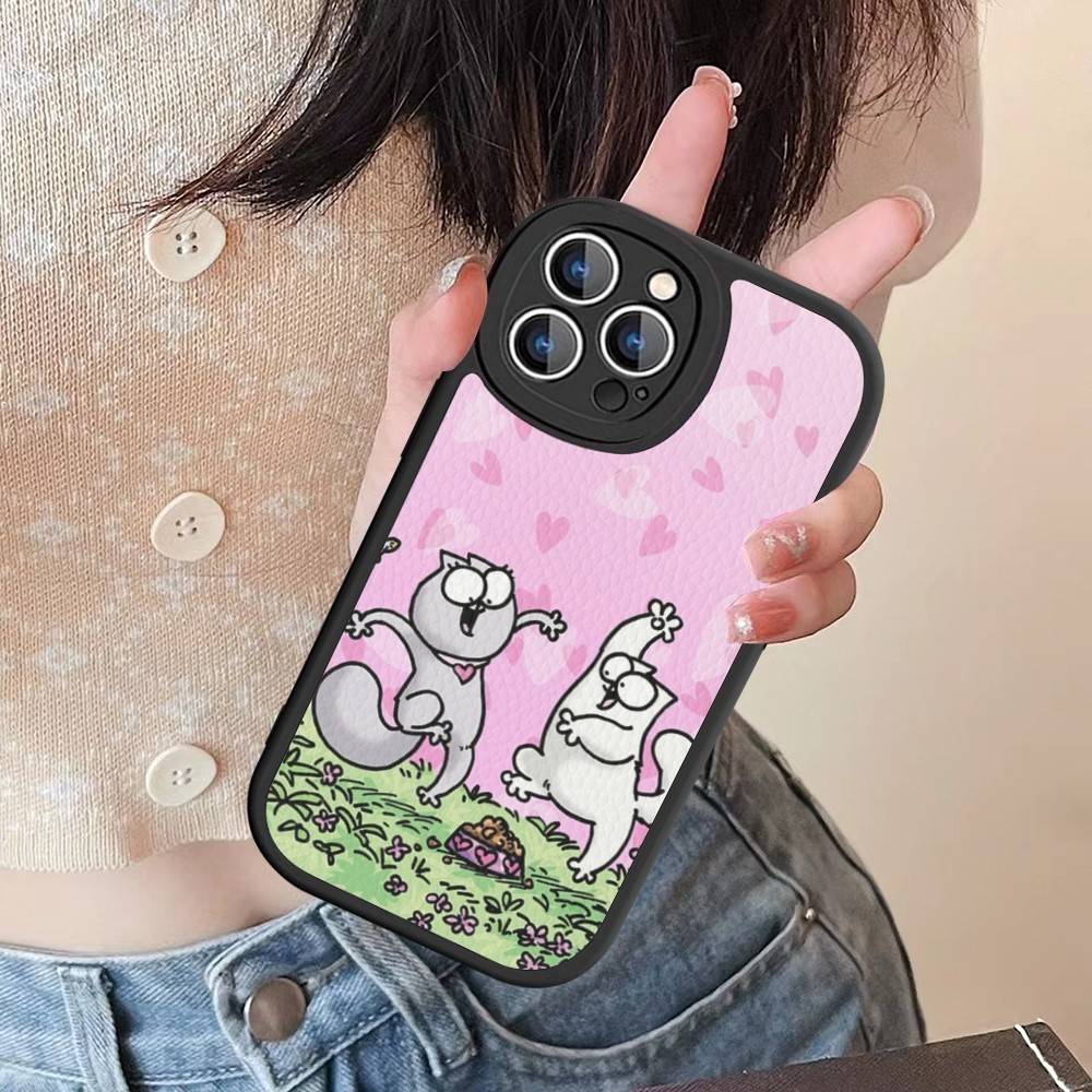 Cute S-Simons Cat Phone Case For IPhone 16 15 14 13 Pro Max 11 12 Plus Leather Silicone Cover