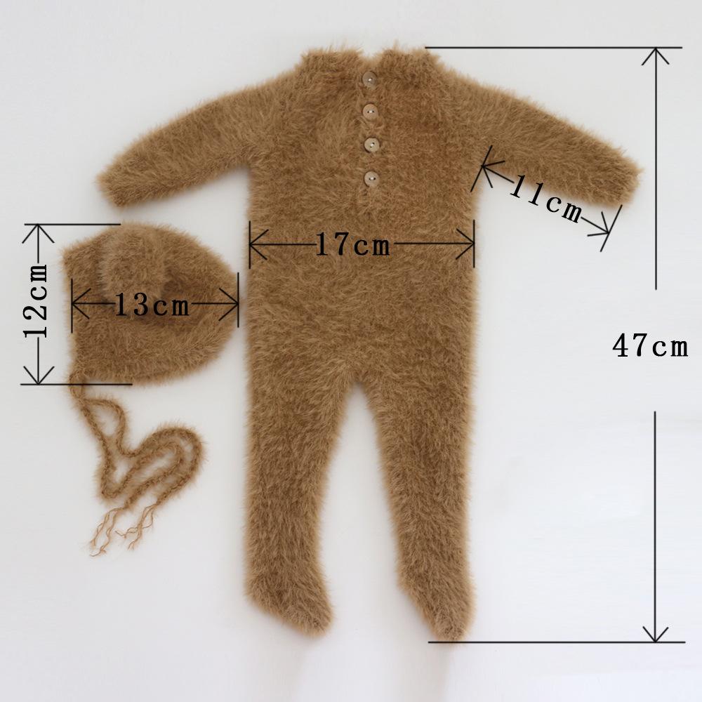 New Newborn Photography Clothing, Baby Soft Knitted Bear Onesie + Hat Two-piece Set