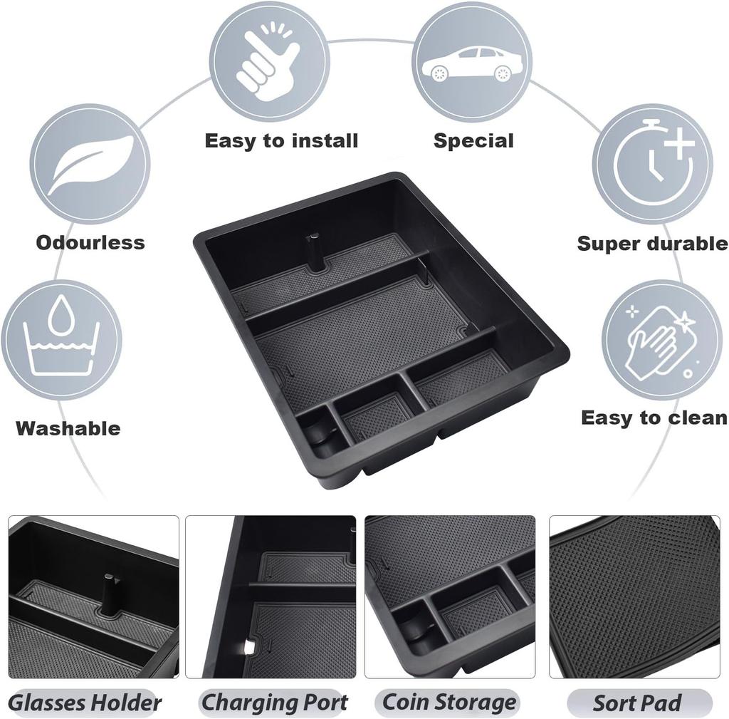 Center Console Organizer for 2025-2025 Chevy Silverado EV Work Truck (WT)/RST First Edition/LT Armrest Storage Box Accessories