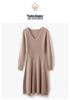 Women's Mid-Length V-Neck Wool Dress - Autumn/Winter Cashmere Over-the-Knee Sweater with Slimming Base Layer