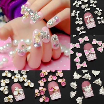 10Pcs 3D Alloy Glitter Rhinestone DIY Decorations Nail Art Tips Stickers