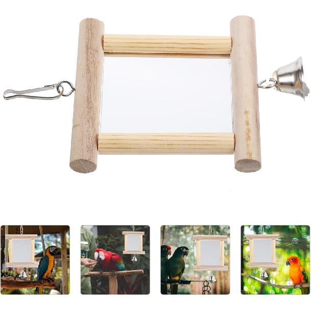 FRCOLOR Parrot Mirror Toy Parakeet Woody Toy Chicken Toys for Chicks Bird Cage Mirror Parrot Chewing Bird Mirror with Rope Bird Accessory Hanging