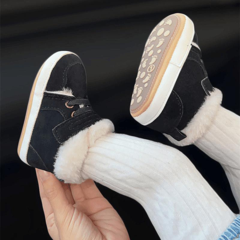 Baby High-Top Yellow Walking Shoes - Thick Plush Cotton, Non-Slip Soft Sole, Warm Boots for Boys (0-1 Year)