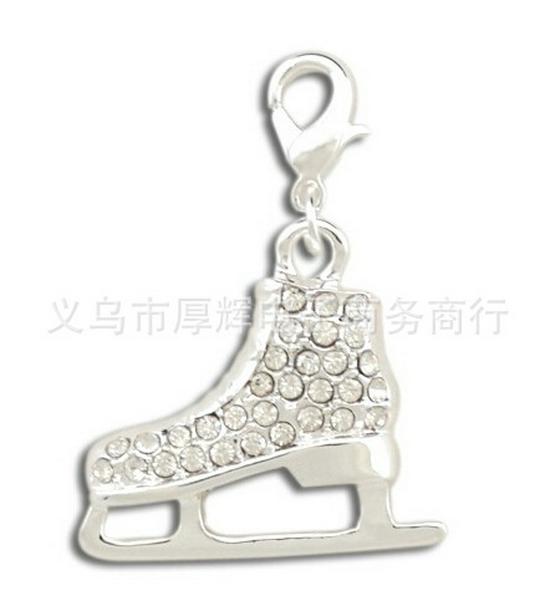 Zinc Alloy Rhinestone Ice Skate Pendant Necklace