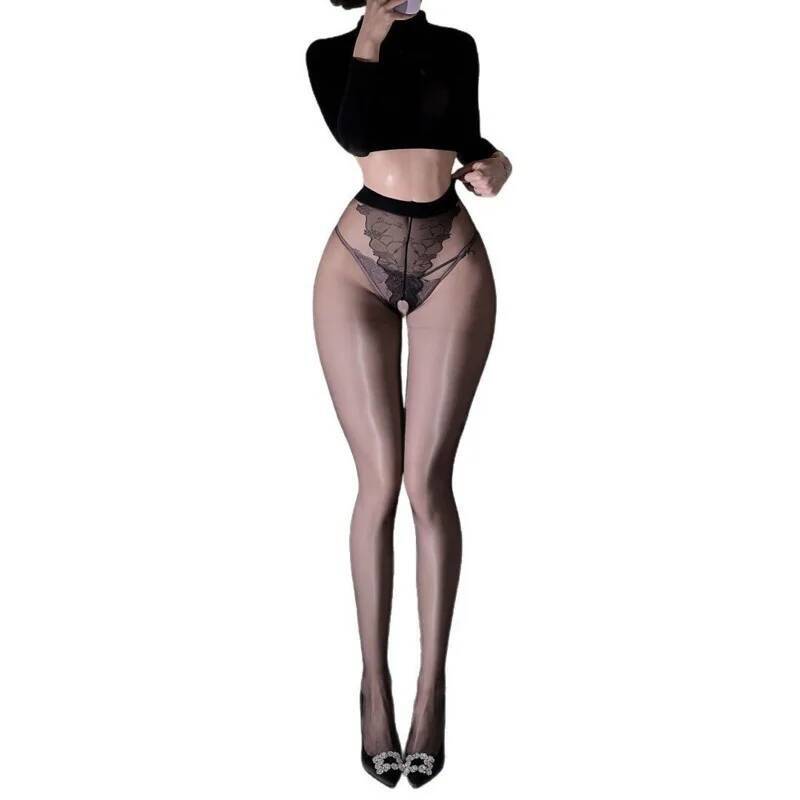 Open Crotch Pantyhose Sexy Women Thigh High Tights Underwear Silk Transparent Body Stockings Sheer Legging Womens Hosiery KJ82