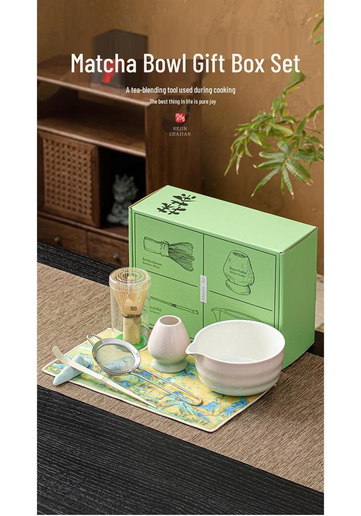 Japanese Ceramic Matcha Bowl & Bamboo Whisk Tea Set - Song Dynasty Tea Ceremony Gift Box