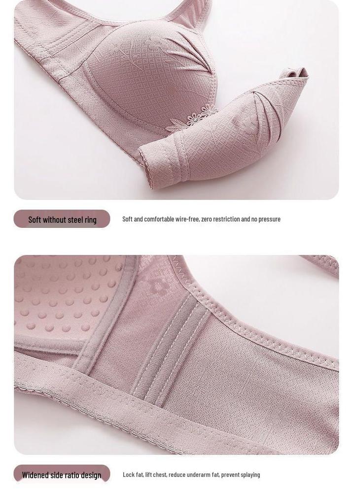 Cotton Front-Closure Wire-Free Push-Up Bra for Mature Women - Large, Breathable, Anti-Sagging Style