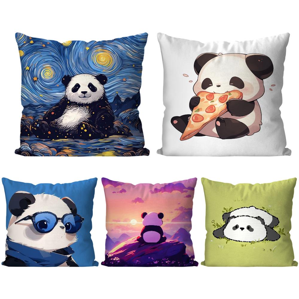 Animated Panda Pillow Case Square Pillow Bedroom Sofa Leisure Comfort Cushion Car Living Room Home Decoration 40X40