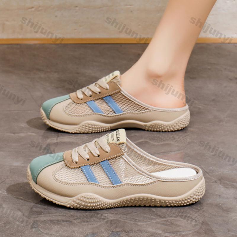 Women Shoes Summer New Breathable Mesh Half Drag Shoes Outdoor Comfort Non Slip Women Platform Sandals Casual Beach Shoes