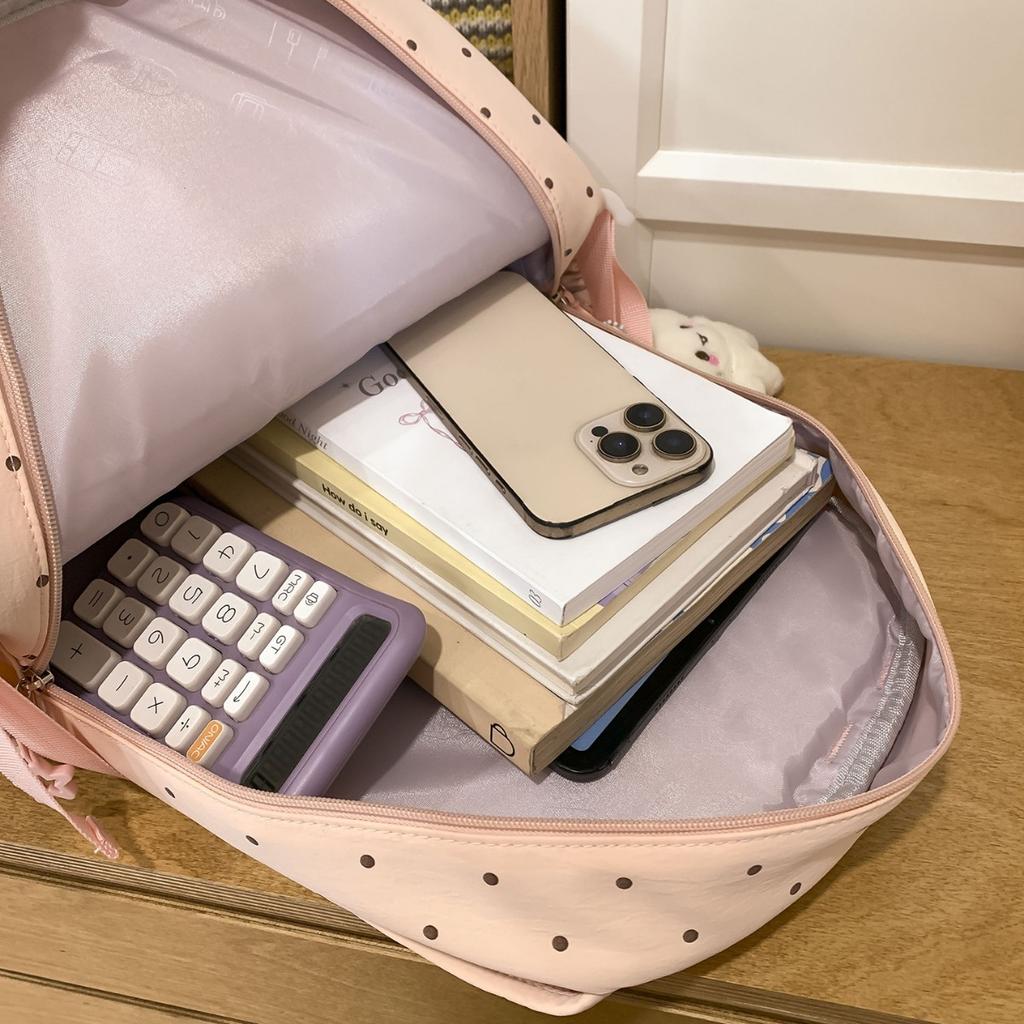 Schoolbag Korean Soft Cute Polka Dot Plaid Rabbit Backpack Cream Color Fresh College Style Junior High School Student Backpack