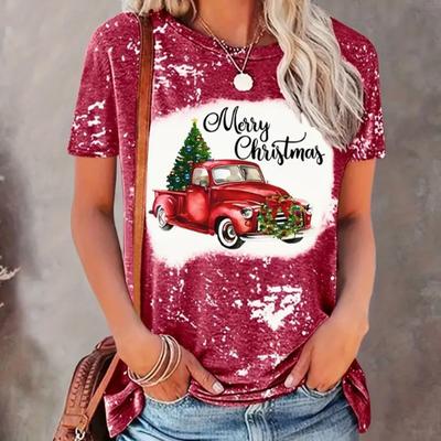 Fashion Women Christmas Truck Print T Shirt Funny Casual O-neck Short Sleeves T-shirt Summer Female Tee Shirt