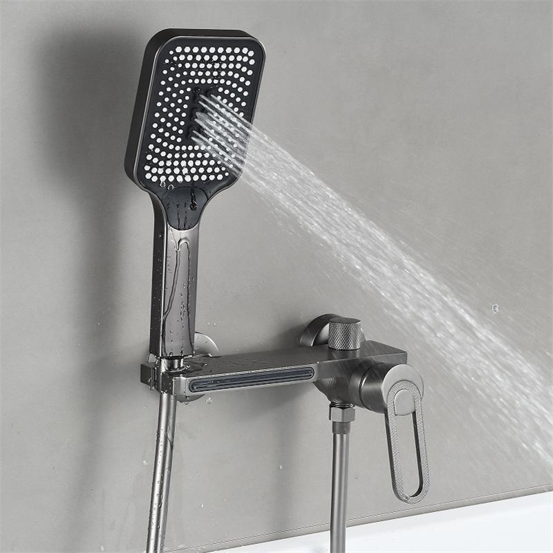 Tuqiu Black Bathtub Shower Set Hot Cold Gray Bathroom Shower Faucet Chrome Bathroom Foldable Shower Faucet set Brass