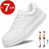 Men's Casual Leather Chunky Elevator Sneakers 7cm Height Increasing Shoes Breathable Comfortable Thick Soled Lift Sports